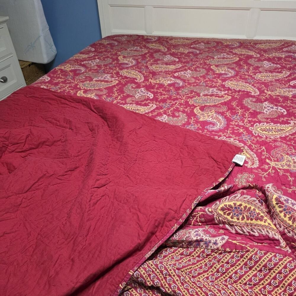 Noble Excellence Vintage Red Floral Patchwork Quilt King Size 108x94" - Picture 14 of 16